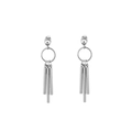Detailed macro view of silver titanium steel earrings with hanging cylindrical tassels - Silver Square Bar Stud (Single)