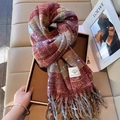 Plaid knitted scarf in burgundy and blue with long tassels in a gift box - Burgundy