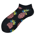 Socquettes noires en coton avec motifs de mini ananas colorés pour un look décontracté - 36-44 / Ananas Rose Bleu sur Fond Noir