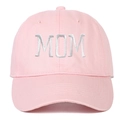 Close-up of pink cotton baseball cap featuring silver MOM embroidery and soft top detail - Adjustable / MOM Embroidery / Pink