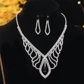 Silver bridal necklace and earrings set with clear zircon and black teardrop crystals - DTN14027334BK-Silver Black Stone Waterfall