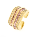 Detail von 18K vergoldetem Ring mit rosa quadratischen Steinen und weißen Diamanten - Einstellbar Offen / Rosa Zirkonia (RG0983-Rosa)