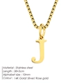 Minimalist gold stainless steel box chain necklace with a 10mm letter J initial pendant - Letter J / Gold