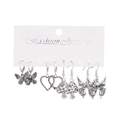 Antique silver Halloween earring set featuring butterfly, mushroom, heart, and skull motifs - Style 06 Old Silver Punk Butterfly Set 10867