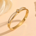 Detail of gold-plated bangle featuring Roman numeral disc and paved cubic zirconia stones - Gold Roman Numeral Disk Style (M712)
