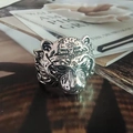 Vintage oxidized silver tiger head ring with realistic carved details and punk style - Adjustable Open / Vintage Silver Tiger