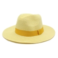 Classico cappello Panama in paglia giallo chiaro con nastro giallo scuro per il sole - Stile Nastro / Giallo latte