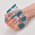 3D laser nail art stickers DQ3-086 in blue-green and white floral with rhinestones - Blue Green Floral Pattern Gold Bead Decor Style (DQ3-086)
