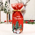 Red Christmas wine gift bag with Santa illustration and elegant gold ribbon drawstring - 3-Character Print (G-JT133)