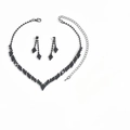 Elegant black rhinestone necklace and water-drop earring set for wedding party - 731 2-Piece Set (Necklace + Earrings) / Black