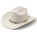 Classic cream faux suede western cowboy hat with decorative beaded band on white background - M (56-57cm) / Beige