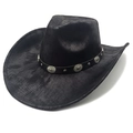 Classic black Western cowboy hat with silver concho studs and a wide brim profile - M (56-58cm) / Tie-Dye Black