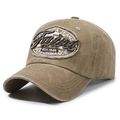 Gorra vintage de algodón lavado caqui con parche bordado de estilo americano - Ajustable / Caqui