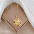 Gold plated stainless steel religious pendant necklace with sparkling micro-inlaid crystals - Round Virgin Mary Relief Style (A133)