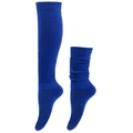 Detail of blue knitted slouch socks showing high elasticity and ribbed knit texture - Sapphire Blue