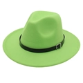 Detailed top view of a bright green wide brim wool fedora hat with a black leather band - M (56-58cm) / Fruit Green (Black Leather Band)