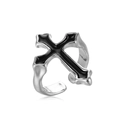 Gothic punk style adjustable open cross ring in silver and black enamel finish - Vintage Cross