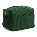Quilted dark green velvet cosmetic bag with gold zipper and minimalist texture - Dark Green Velvet Large