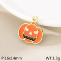 Enamel Halloween orange pumpkin charm with gold metal loop and 16x14mm dimensions - Smiling Jack-O-Lantern (KLJ10379-ZLA)