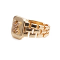 Adjustable golden ring with letter K, pink micro-paved zircons and square link texture - Adjustable Open / Letter K