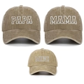 Three-piece set of washed cotton baseball caps with PAPA, MAMA, and MINI embroidery - Khaki PAPA+MAMA+MINI (3-Piece Set)