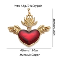 Detailed 18K gold-plated sacred heart pendant with red stone and white zircons - Winged Sacred Heart (015-01)