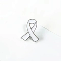 White enamel awareness ribbon brooch with silver trim for charity campaigns - White