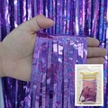 Rideau de franges holographiques violettes pour décorations de fond de fête festive - 1*2 Mètres / Violet Clair Laser