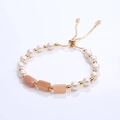 Elegant natural stone and pearl beaded bracelet with adjustable gold chain and sunstone detail - Sunstone