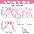 Spécifications des stickers muraux nœuds roses avec dimensions et lot de 58 pièces - 90x30cm / Style Nœud Rose Violet (UV26Y80222T_R)