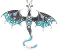 Retro dragon pendant in silver alloy with blue enamel wings and intricate textures - Antique Silver Sky Blue Pendant