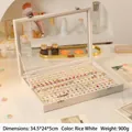 Off-white jewelry organizer box with clear glass lid and multi-compartment earring tray - 216-Hole Earring Board - Beige
