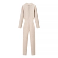 Tuta in maglia beige avena da donna con mezza zip e taglio slim fit modellante - S / Bianco Sporco