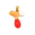18k gold plated stainless steel letter T pendant with tricolor orange white red enamel - Sp640g-t (single Pendant)