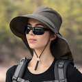Deep olive green outdoor sun hat with neck flap and wide brim for hiking and camping - Army Green