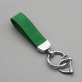 Green suede car keychain with anti-loss metal rings and D-buckle on a gray background - Green/Silver