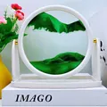 Green and white round liquid sand art picture with white frame and gold swivel stand - 8 Inch White Frame Stand Green