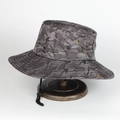 Men's outdoor camouflage sun hat with wide brim, breathable vents and adjustable wind cord - Adjustable / Gray Camouflage