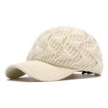 Winter beige knit baseball cap with thick cable stitch pattern for women in cream color - Adjustable / Beige