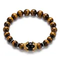 Bracciale a corona con pietre occhio di tigre e perline di agata nera opaca - Occhio di Tigre Nero Lucido