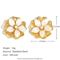 18K gold plated stainless steel shell flower stud earrings with central pearl accents - Shell Flower Double Layer Stud Earrings - Gold