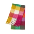 Colorful rainbow mohair plaid scarf with fringes on white background for winter warmth - 16#