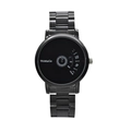 Black steel watch with unique rotating disc dial and minimalist metal strap design - Black Steel Black Dial