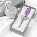 Elegant purple crystal rose with silver stem in a luxury grey gift box for wedding favors - Silver Stem Purple Bud Silver Box