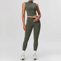 Zweiteiliges Yoga-Set in Olivgrün mit Crop Top und High-Waist-Leggings für Damen - S / Weste + Leggings Waldgrün