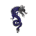 Exquisite silver dragon brooch featuring detailed dark blue rhinestones and crystal eye - Silver/Dark Blue Stone