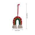 Rainbow Christmas tree ornament in red and green yarn with white tassels and gold beads - US 3