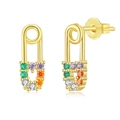 Golden paperclip earrings with colorful micro-set gemstones on a clean white background - 10# (Gold Multi-Color Stone)