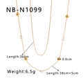 Detail showing double layered 18K gold plated snake chain with pearls and beads dimensions - Double Layer Pearl Metal Ball Style (NB-N1099) / 18K Gold
