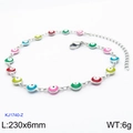 Colorful evil eye anklet with 18K gold plated stainless steel and vibrant enamel beads - Silver Multicolor Round Eye Style (KJ1740-Z)